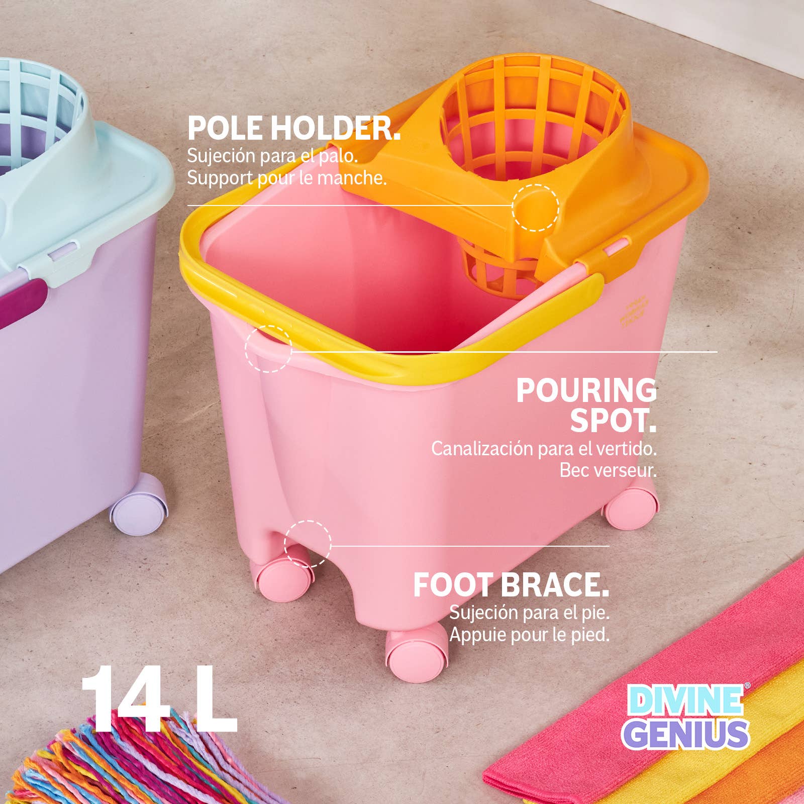 Divine Genius - Wholesale Mop - Recycled Mop Bucket 14L With Wringer And Wheels.3