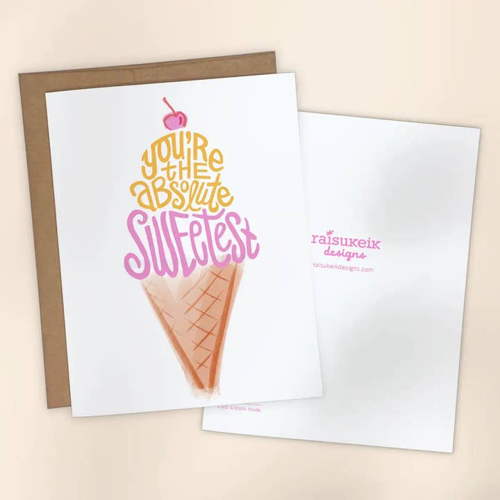 You're the Absolute Sweetest Ice Cream Risograph Greeting Card for wholesale by Oh So Nice Design Co.