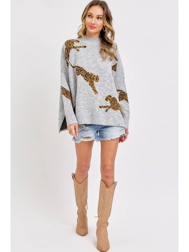 Sweet Lovely by Jen - Wholesale Tunic Sweater - Women's - LEOPARD PATTERNED OVERSIZE KNIT SWEATER8