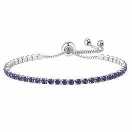 Sparkly Adjustable Bracelet, Sapphire Blue Crystal, Rhodium for wholesale by Byzantium Collection Ltd