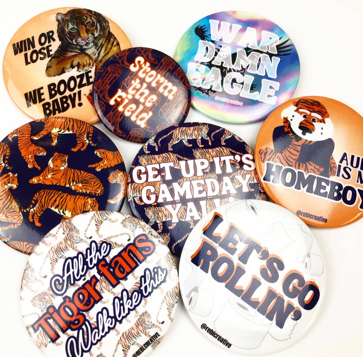 REBL Creative - Wholesale Lapel Pin/Button - Tiger Lounge - Navy - Game Day Button2