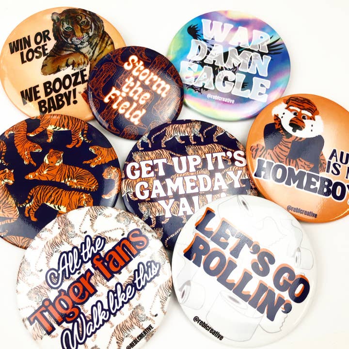 REBL Creative - Wholesale Lapel Pin/Button - Tiger Lounge - Navy - Game Day Button2