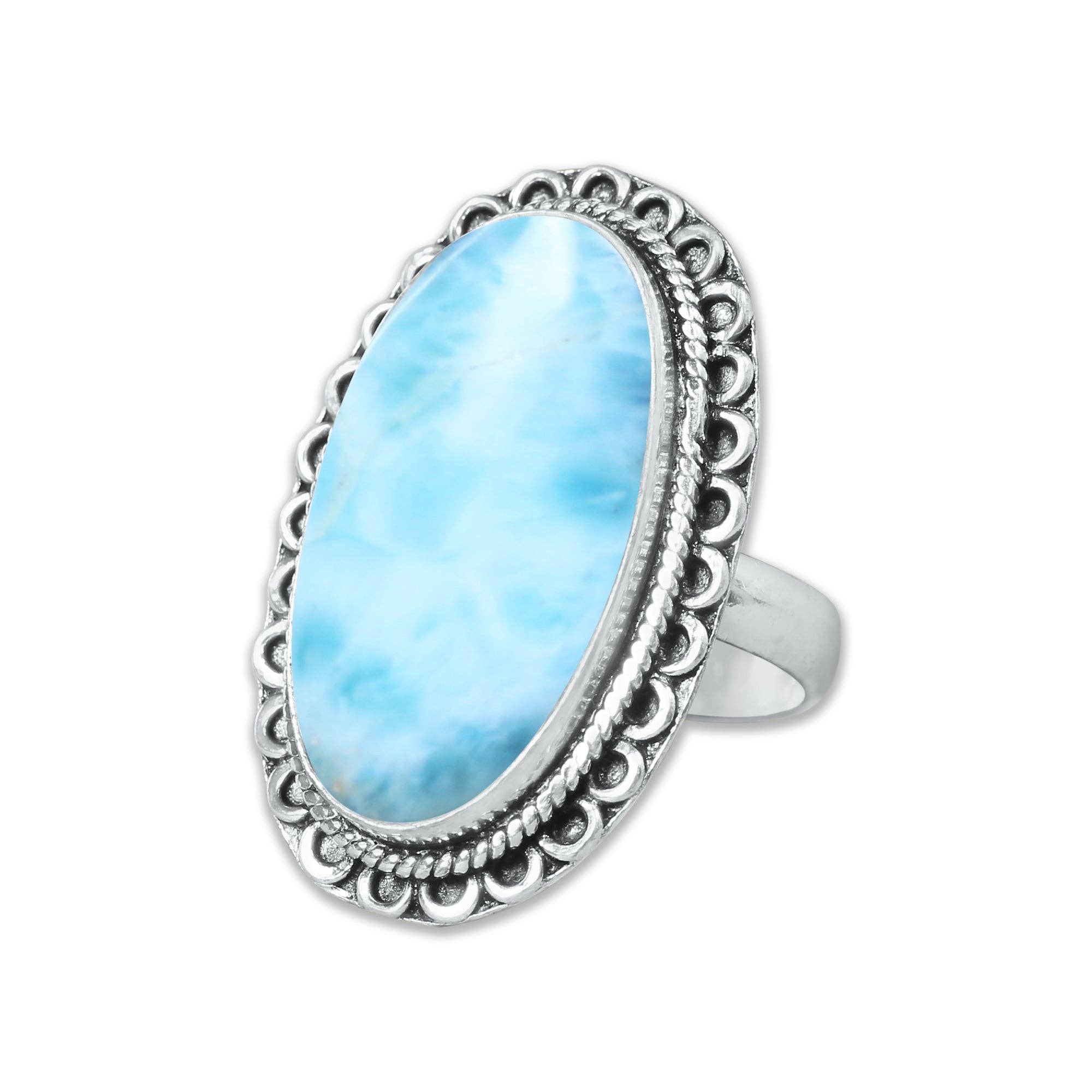 Handmade Jewels - Wholesale Cocktail/Statement Ring - Handmade Silver-Plated Larimar Rings – Minimalist Ocean-Inspired Jewelry (Natural Larimar)14