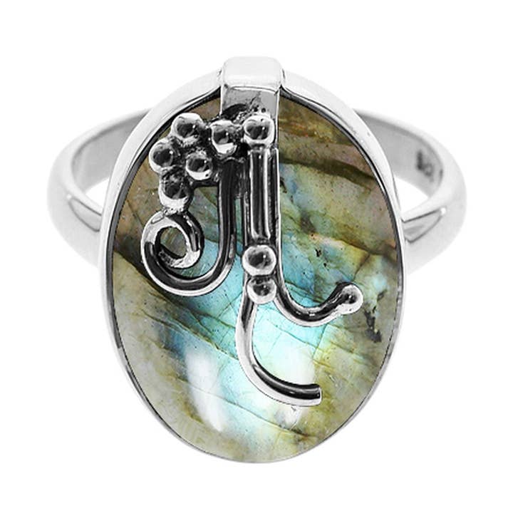 Amy labradorite ring with grape effect overlay for wholesale by Kali Ma Designs - Sterling Silver Jewellery