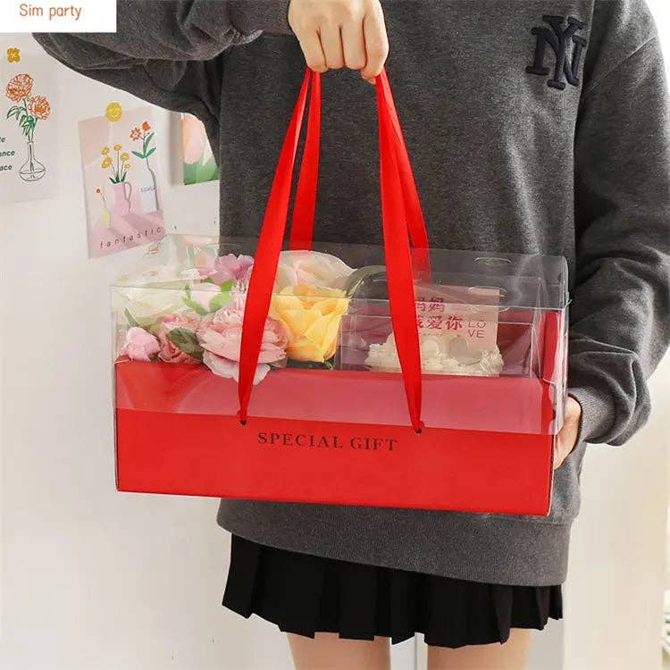 Elegant Design Supply - Wholesale Gift Box - Big Bow Rectangle Flower Box with Clear Lid5