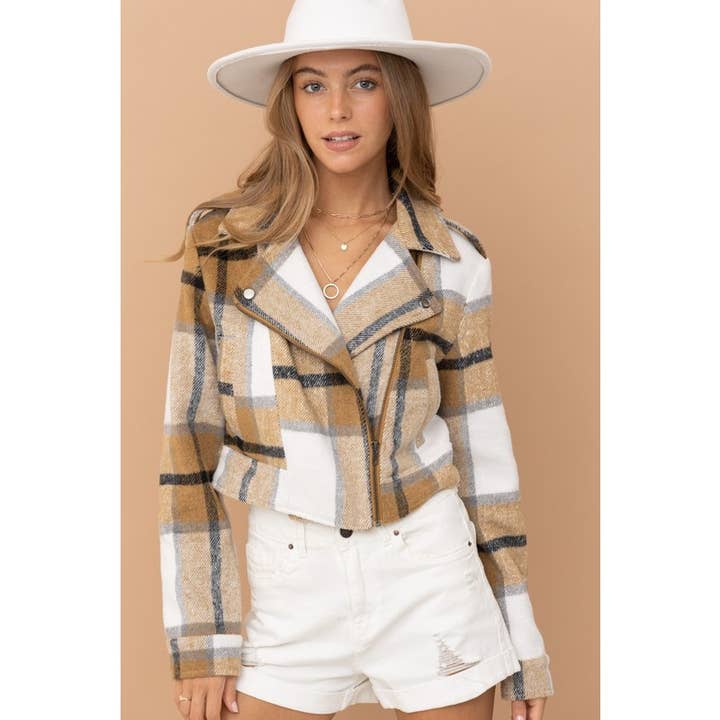 Plaid Moto Zip Up Jacket for wholesale by Clothing of America