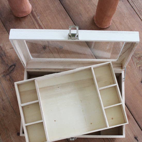 BeBambú - Venta al por mayor Joyero/organizador de joyas - Joyero de madera blanco con tapa de cristal hecho a mano