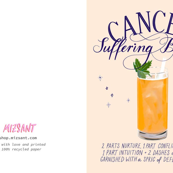 MizSant Studio - Wholesale Birthday Card - Cancer - The Cocktail Zodiac Astrology Birthday Card2