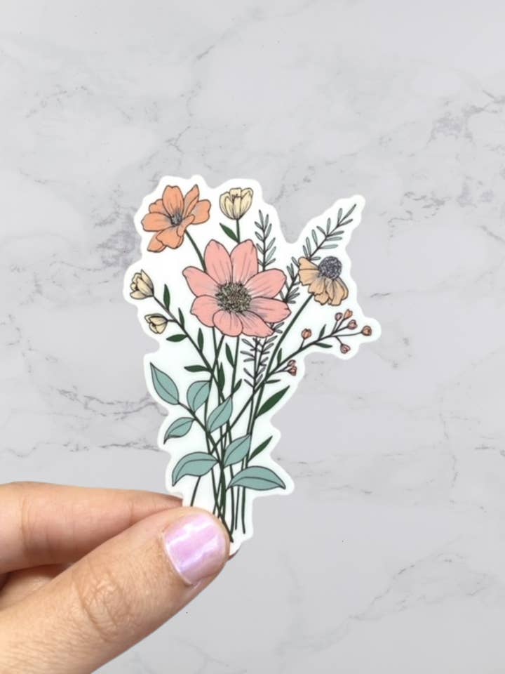 Autocollant mignon Dahlia Bouquet, vinyle imperméable pour la vente par Karen B Creations