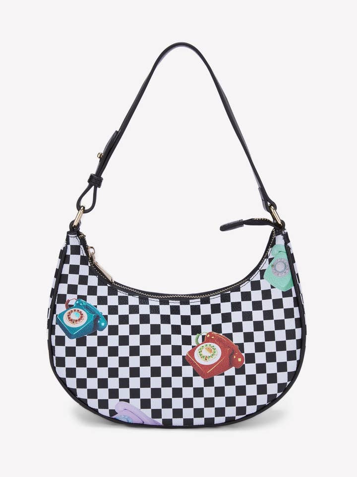 'Telephone' Checkered Hobo Handbag for wholesale by Urlazh
