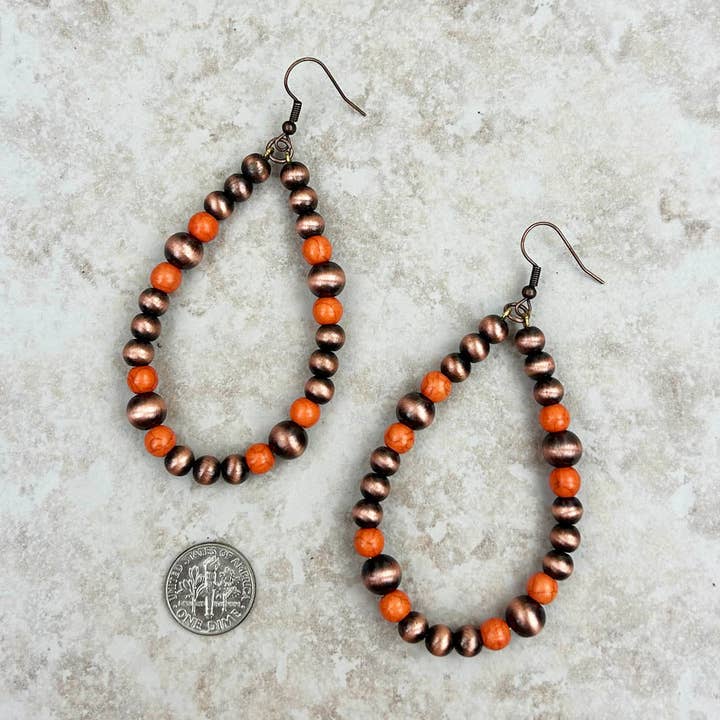 Cooper Navajo Perlen- & Orangestein-Tropfenohrringe für den Großhandel von Western Elite Jewelry