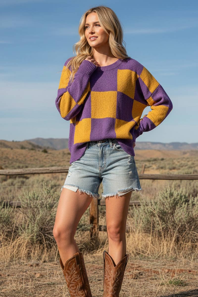Sewn and Seen - Wholesale Knit Sweater - Women's - CHECKER SWEATER TOP 0