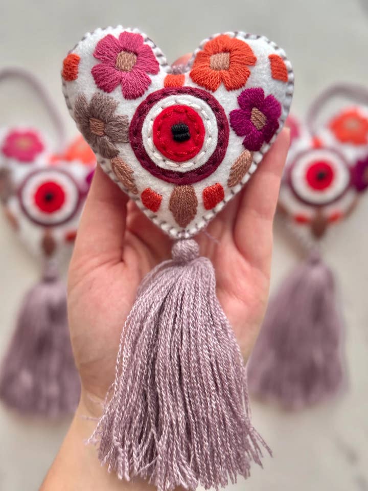 Evil Eye Heart Tassel, Mexican Decor, Rearview Decor, Fall for wholesale by Color Joy Co. LLC
