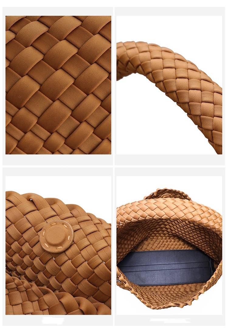 Sook Stainable – Großhandel Schultertasche – Damen – Mittelgroße Umhängetasche aus handgewebtem Neopren-Stoff und veganem Leder12