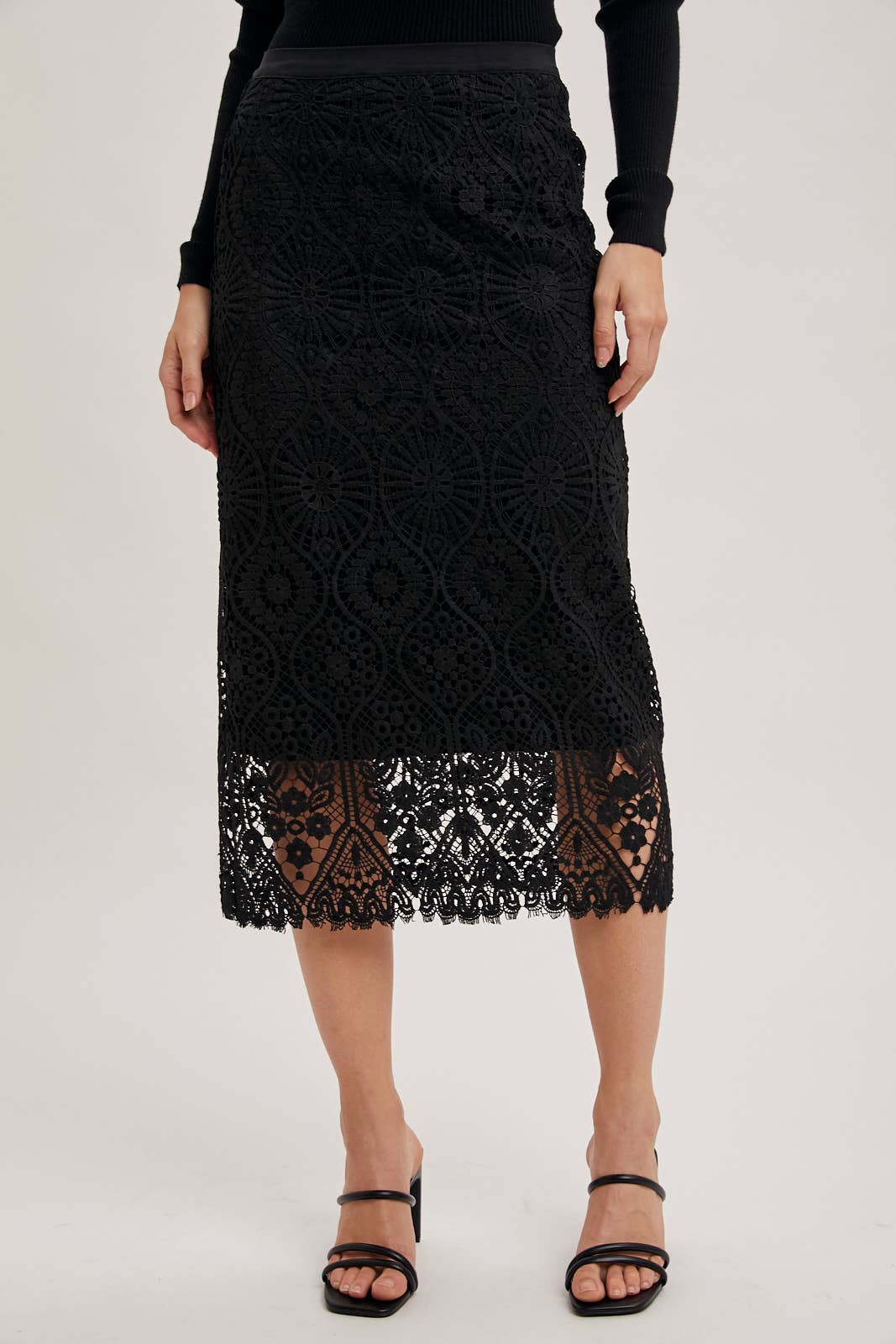 Bluivy - Wholesale Skirt - Women's - LACE MIDI SKIRT WITH INNER LINING1