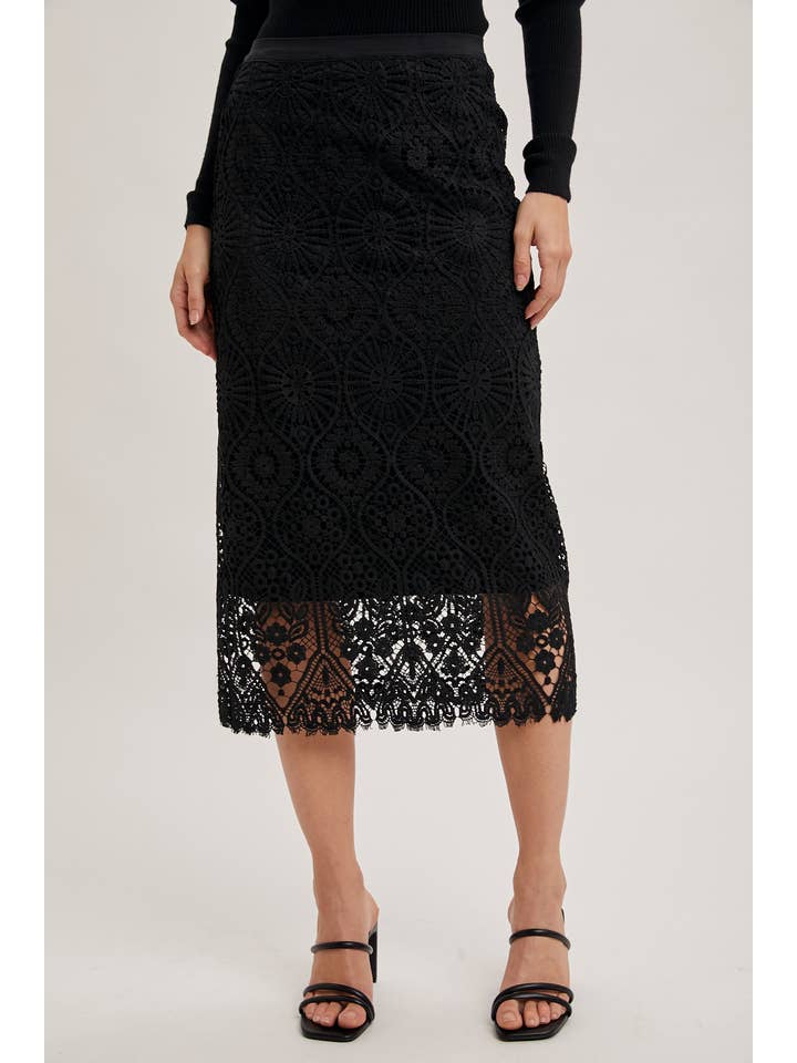 Bluivy - Wholesale Skirt - Women's - LACE MIDI SKIRT WITH INNER LINING1