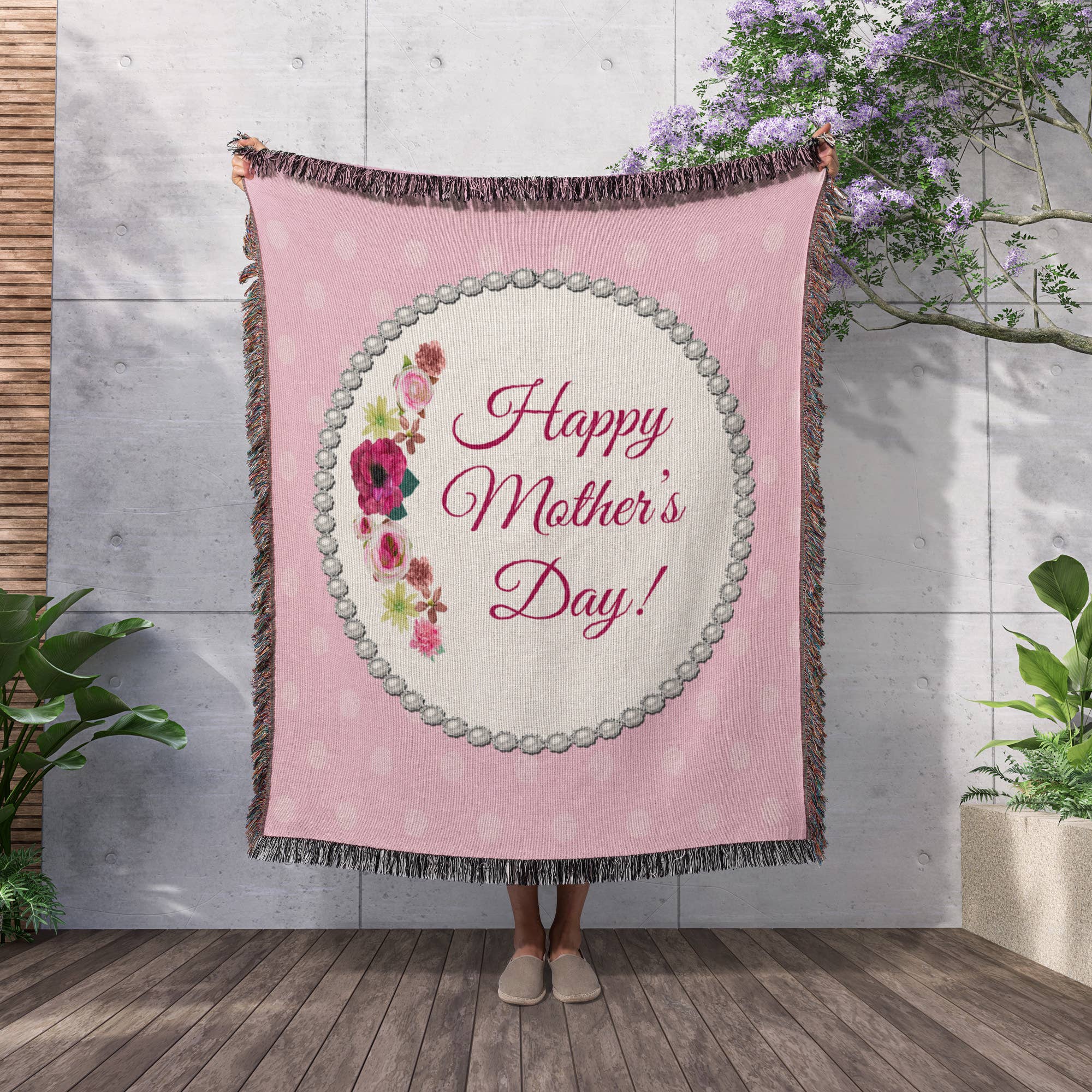 3dRose – wholesale Throw blanket – 3dRose, Roses of Pink and Red, Oval Pearl Look Frame on Dots, Happy Mothers Day, Blanket2