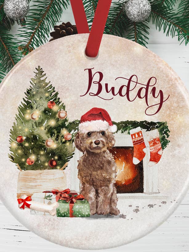 Brown Cockapoo Christmas Decoration for wholesale by WagATudeTags