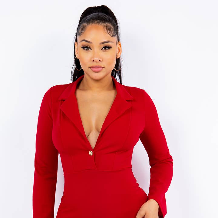 D13163 Elegant V Neck Collar Lined Mini Dress for wholesale by Uptown Apparel