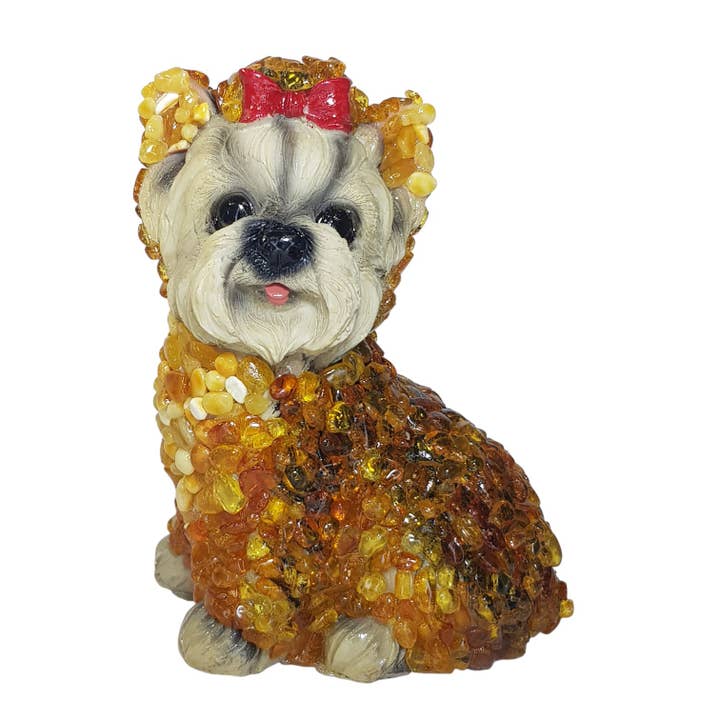 Figurine de chien unique faite à la main avec ambre de la Baltique pour la vente par KIZIMA