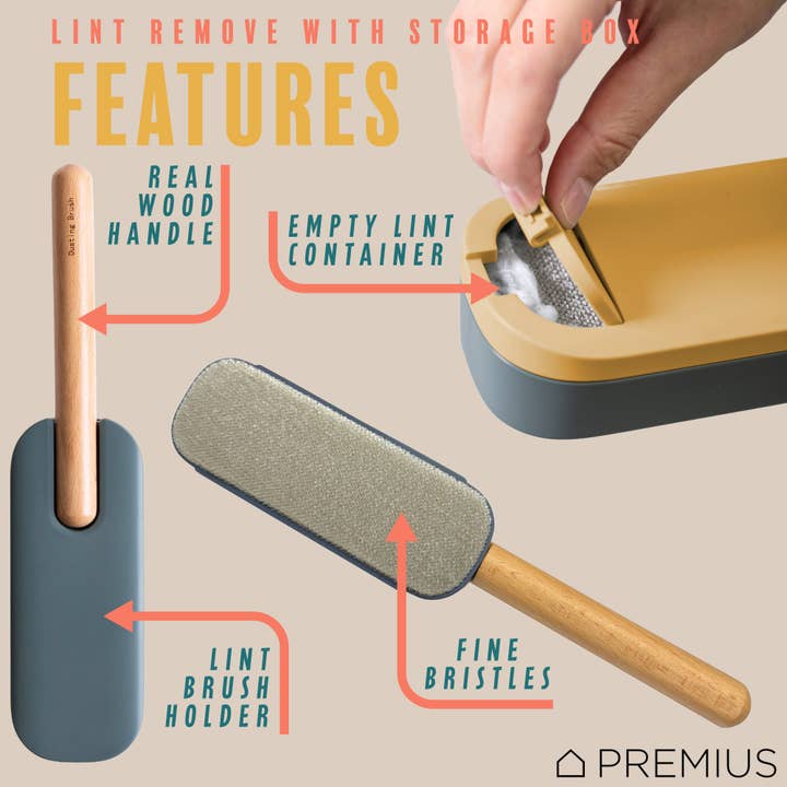 ShopBobbys - Wholesale Lint Roller - PREMIUS Fabric Lint Remover with Storage Case and Wood Handle, Blue-Yellow1