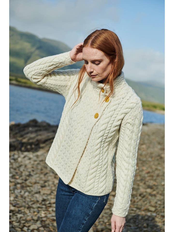 Aran Woollen Mills - Wholesale Cardigan - Women's - Louisburgh Ladies Cable Aran Cardigan - Cream3
