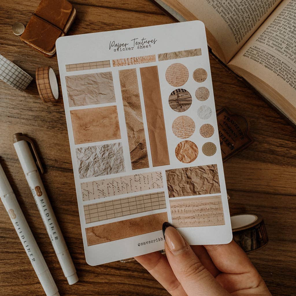 Savannah Scribbles Shop - Wholesale Sticker - Paper Textures Sticker Sheet2