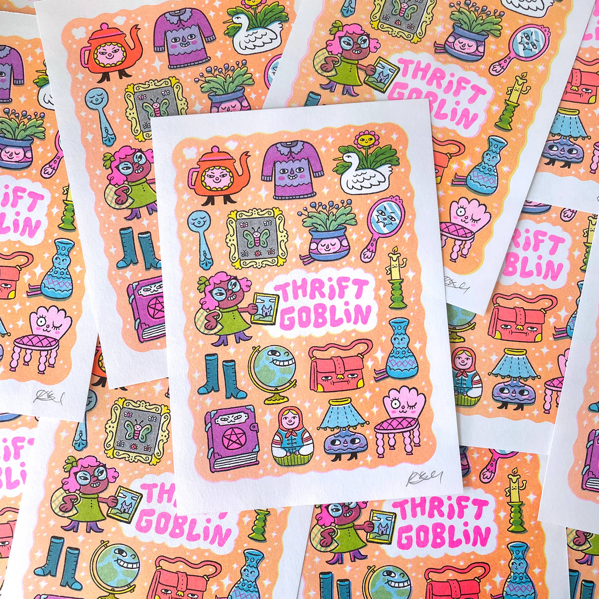 Kriski – wholesale Art print – Thrift Goblin - Riso Mini Print, Cosy Art