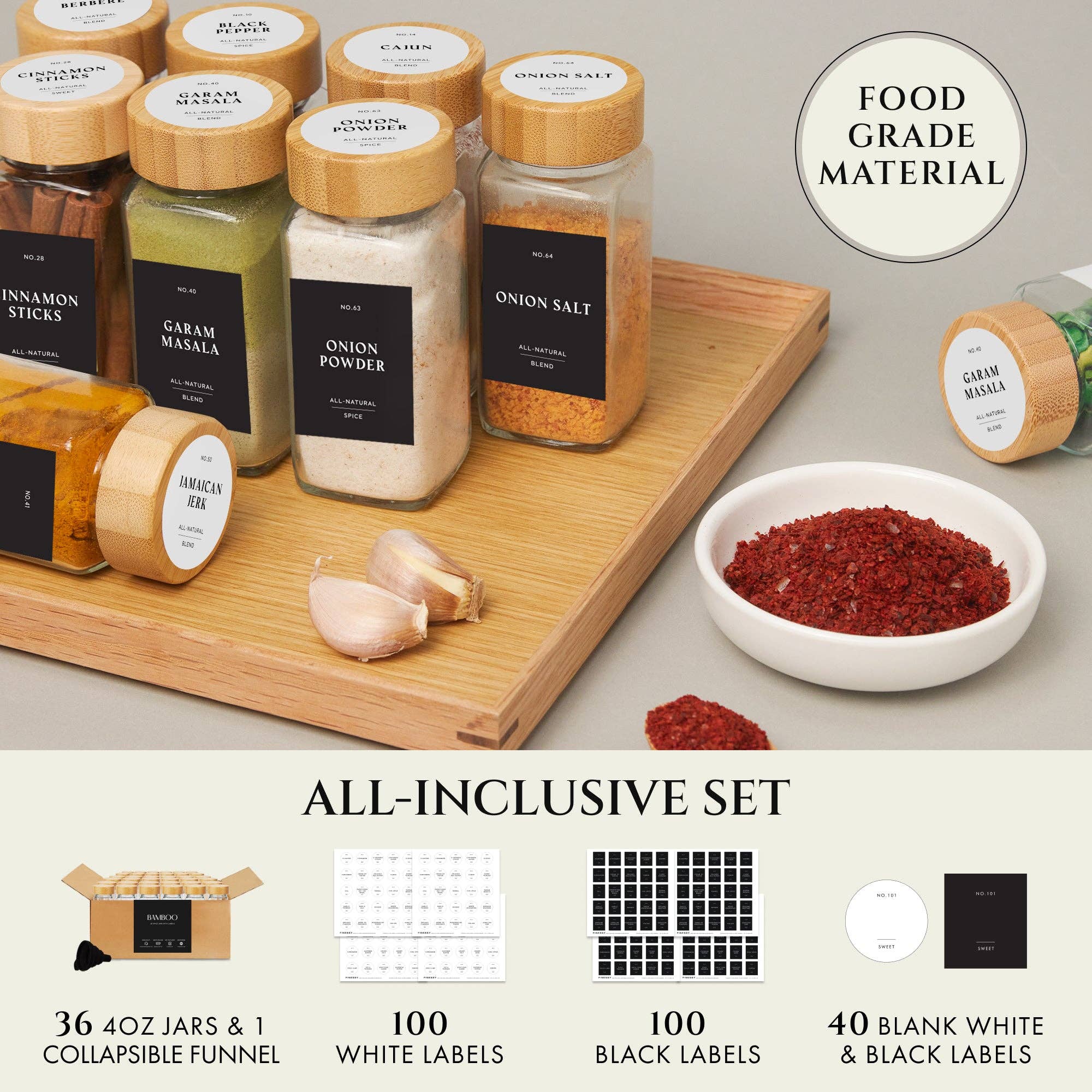 Finessy - Wholesale Jar - SPICE JARS WITH LABEL BAMBOO LID7