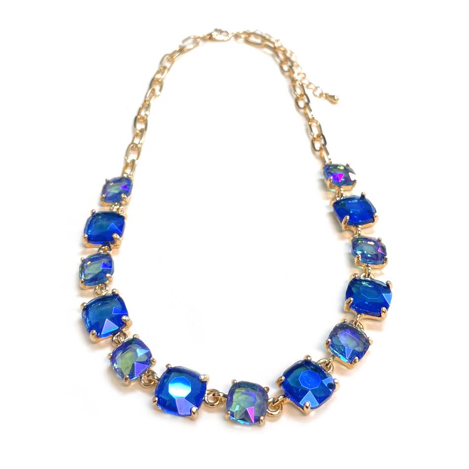 StarryNYC - Vente Collier maille et chaîne - Collier à chaîne à maillons en cristal carré en verre taillé en coussin22