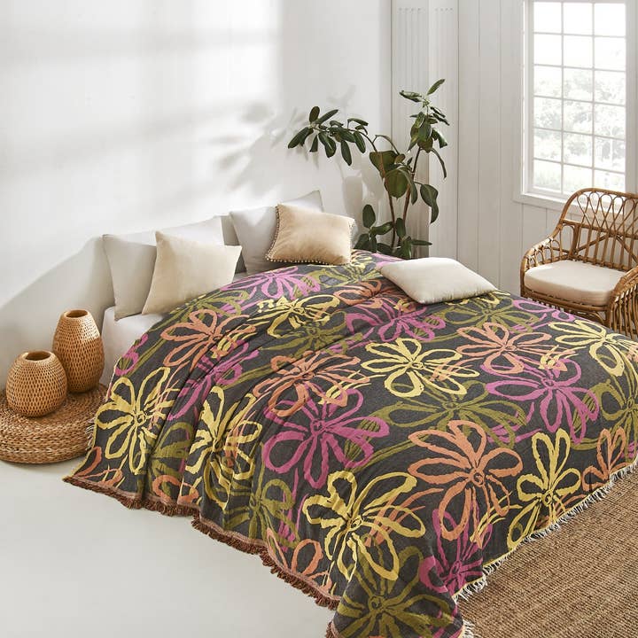 Kikoya – Cobertor de cama por atacado – Colcha de Flores Manta de Musselina Cobertura de Cama de Algodão Floral1