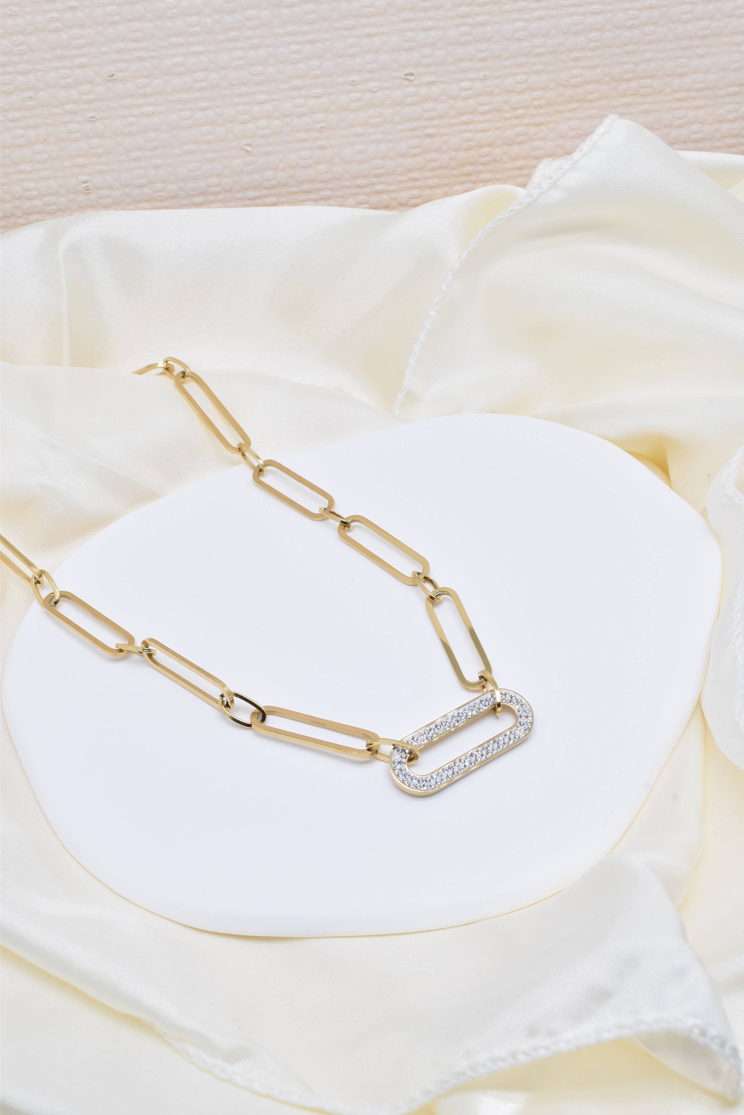 Kapyco – Großhandel Gliederhalskette – Rhinstein-Halskette mit Edelstahl-Gliedern - BJ2101513