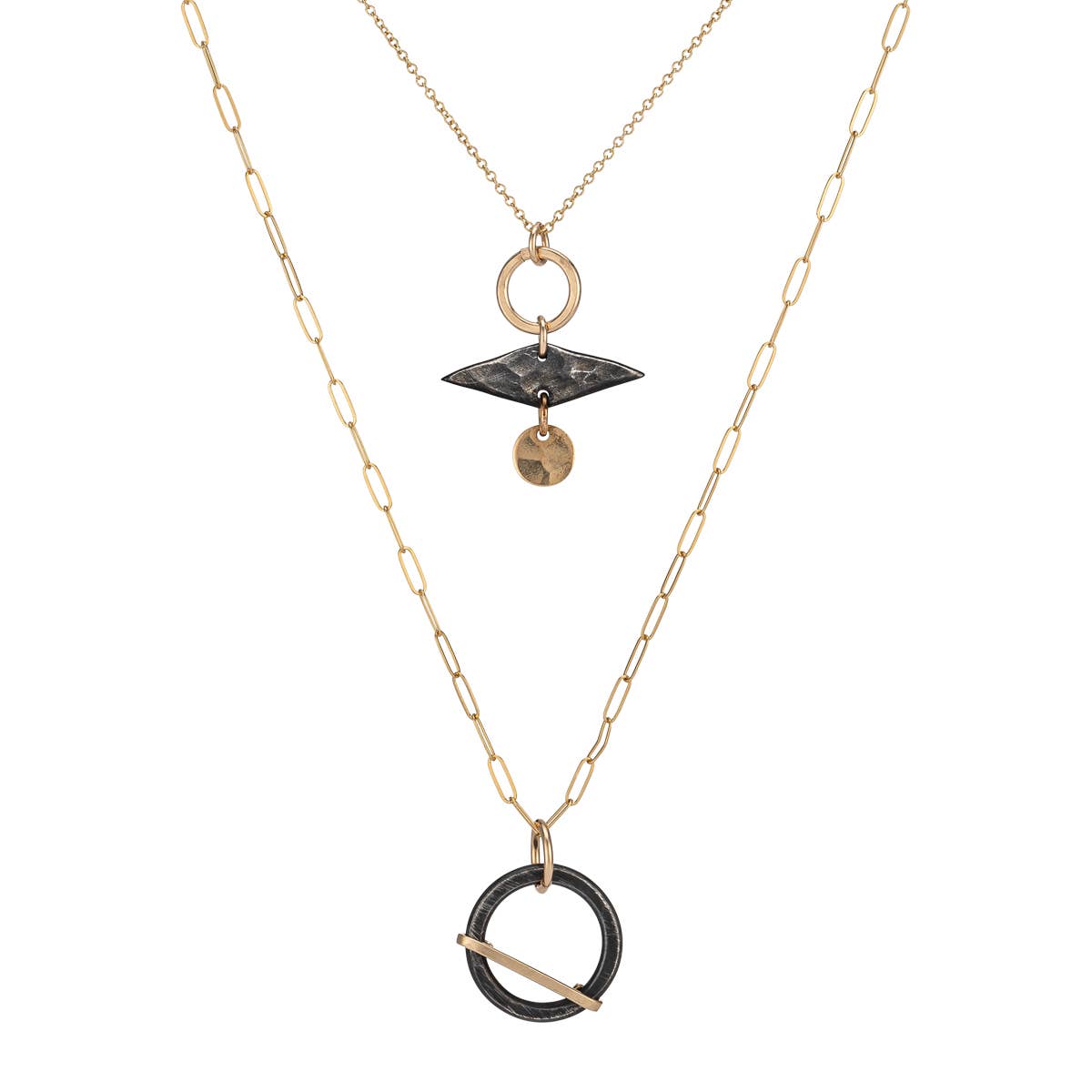 Freshie & Zero – wholesale Pendant/charm necklace – Hammered Circle Necklace Black Drop Gold Filled Chain .Fizz2