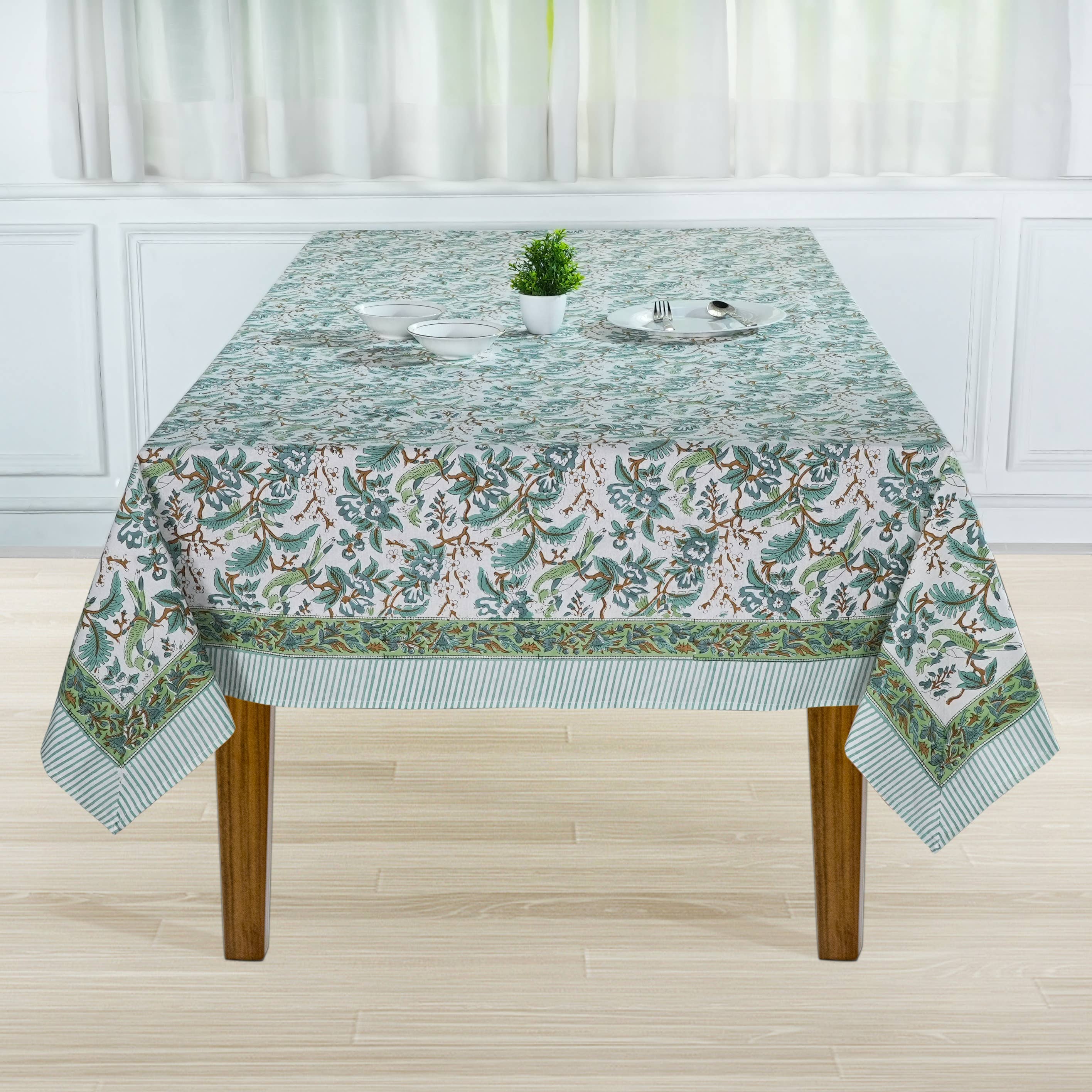 Fabricrush – wholesale Tablecloth – Sage And Russian Green Indian Printed Floral Tablecloth3
