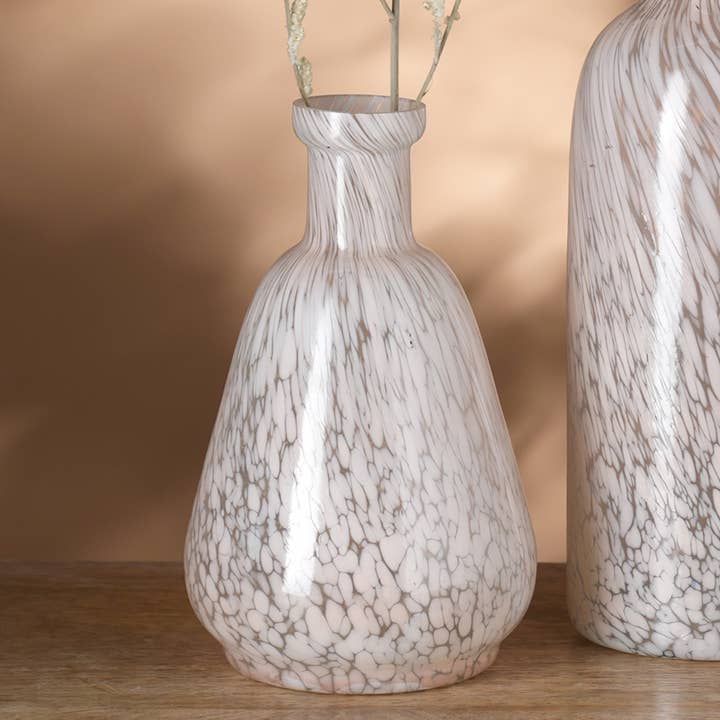 Vase | 7.25" Long White Splutter Glass Vase for wholesale by ExpoBazaar