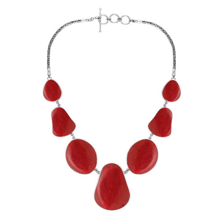 AN-1009-CR Red Coral & Sterling Silver Teardrop Necklace – Wholesale Bali Jewelry for wholesale by Bali Designs