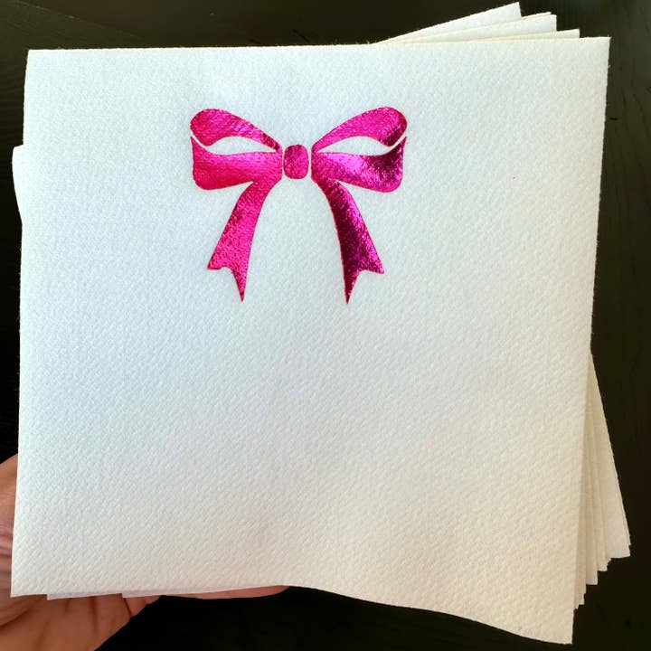 Bow Linun Napkins - Pink for wholesale by HapBee Paperie