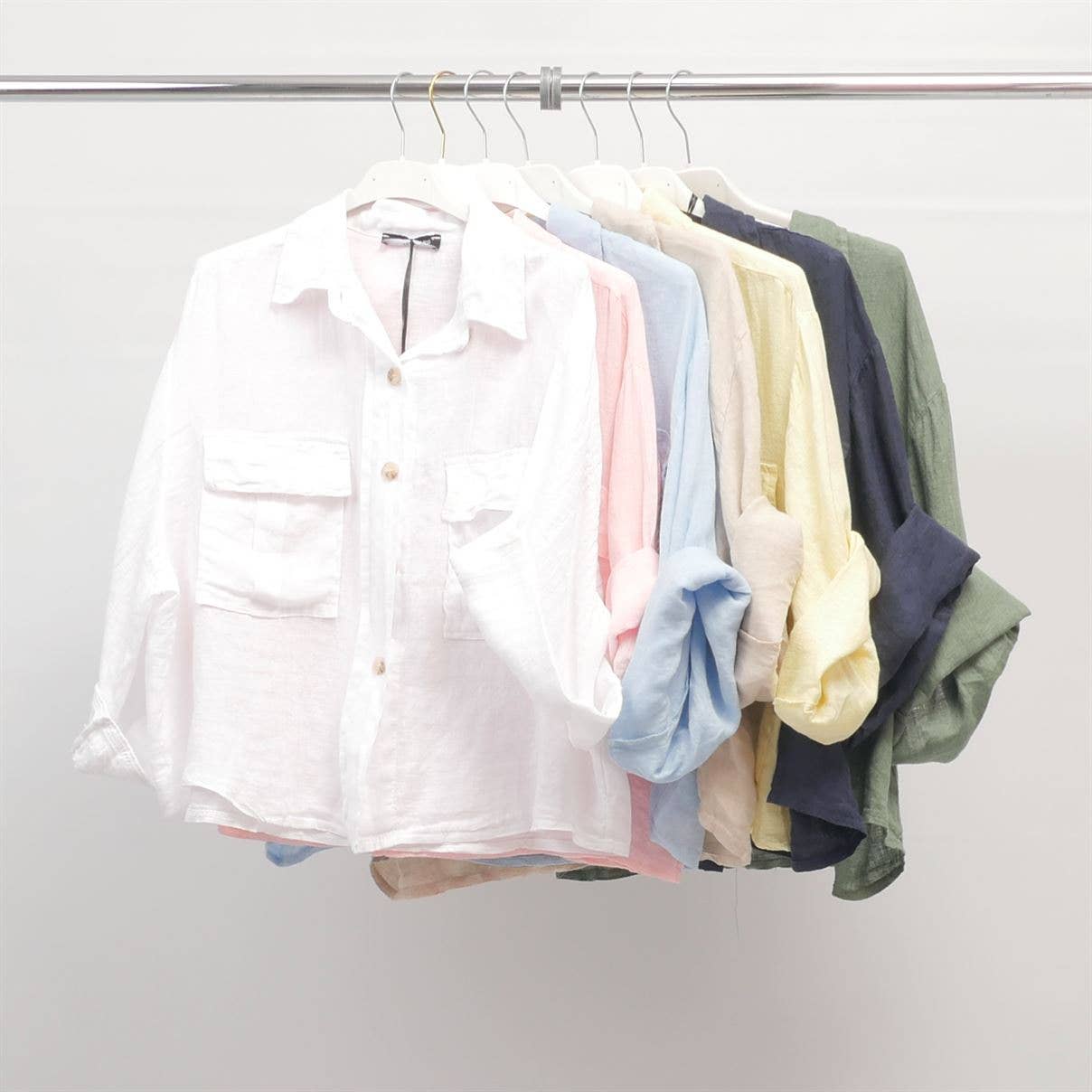 Cecile Wang - Wholesale Button Down Shirt - Women's - Short linen shirt with front pockets YX894418