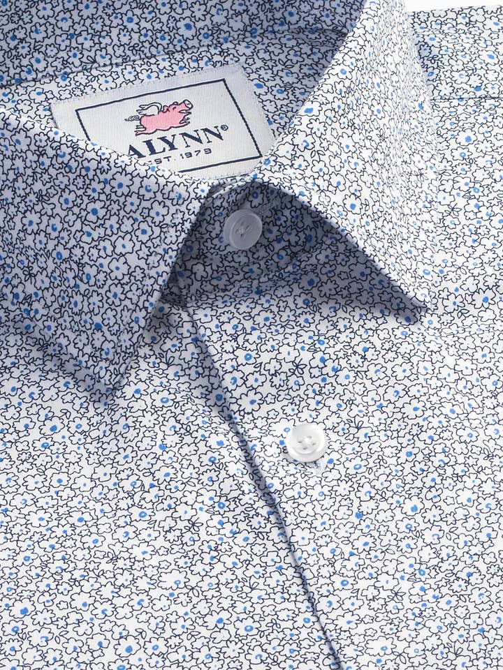 Alynn - Wholesale Button Down Shirt - Men's - Reid Floral Untuckable Slim Fit Dress Shirt White Alynn