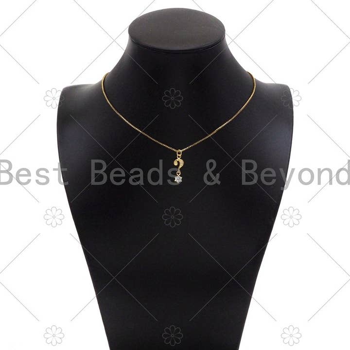BestBeads&Beyond - Wholesale Individual Charm/Pendant - CZ Micro Pave Question Mark Exclamation Mark With Big CZ Pendant, 18K Dainty Gold Charm, Necklace Bracelet Charm Pendant,8x14mm,Sku#LK310