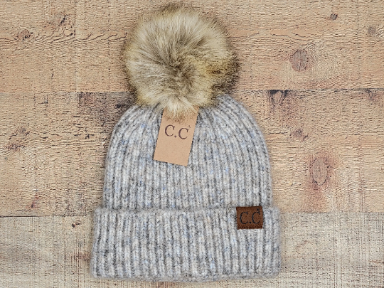 Treasure Bank - Wholesale Beanie - Women's - C.C Winter Hat, Classic Rib Beanie with  Faux Fur Pom9