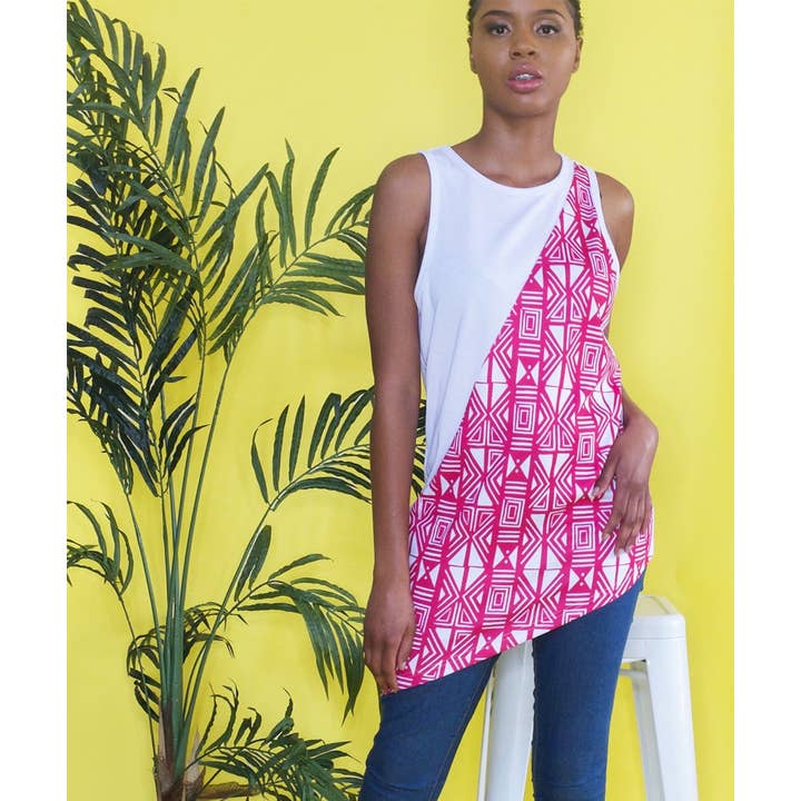 Akachi Asymmetric Tank | Ankara Inspired Print,Color Blocked Tank Top for wholesale by K.House Rocks