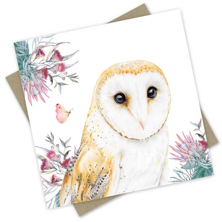 Australiana: Jarrah The Australian Barn Owl Card for wholesale by Popcorn Blue
