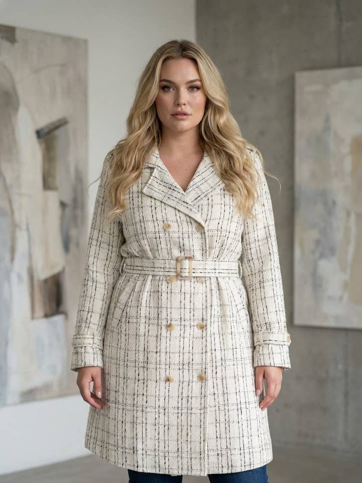 Vit stor kappa med kontrasterande sömmar (C6627) för wholesale av Pomme Rouge Paris