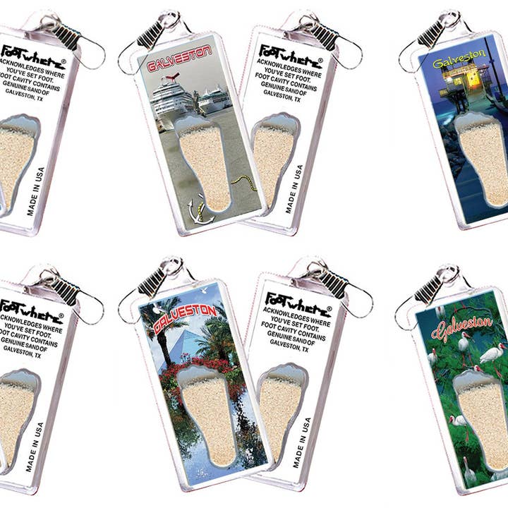 Galveston FootWhere® Souvenir Cerniere. 72 pezzi/ 6 stili assortiti. per la vendita all'ingrosso da parte di FootWhere- USA Group, Inc.