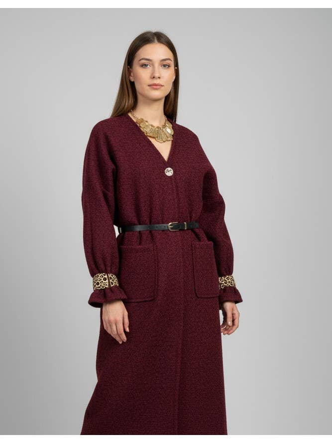 FAME GREECE - Wholesale Cardigan - Women's - W-029 Long Bouclé Viscose Cardigan with Belt & Front Pockets2