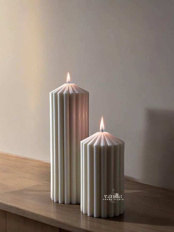 Faro Fluted Pillar Candle for wholesale by Vanilla Aroma Studio