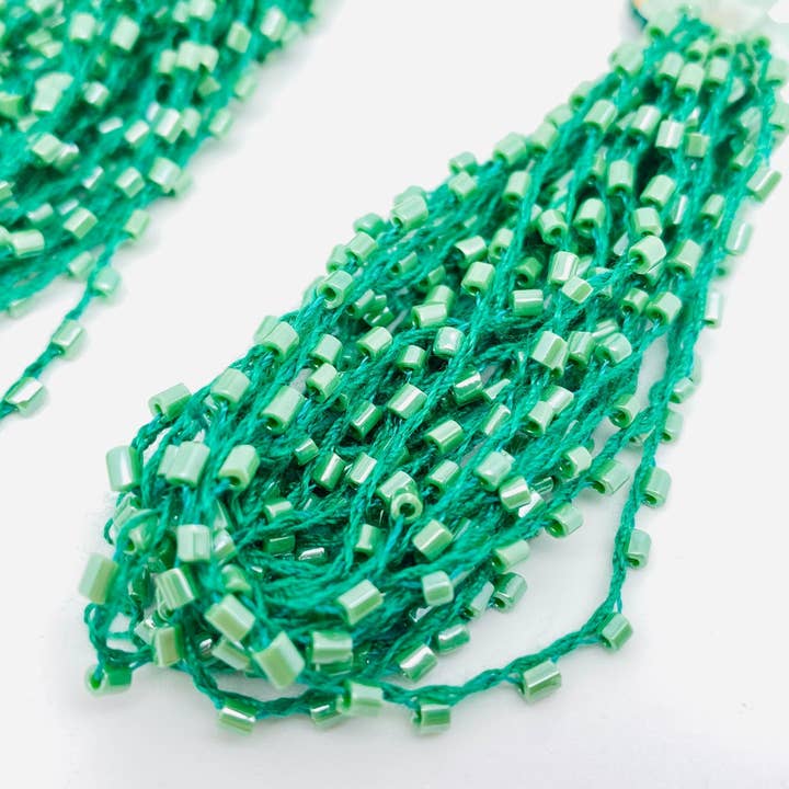 Mio Queena - Wholesale Tassel Earrings - Hand-woven Green Acrylic Beads Tassel Earrings