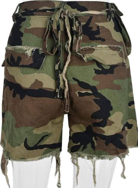 Queen Fashion - Wholesale Shorts - Women's - camouflage ripped pockets straight summer shorts7