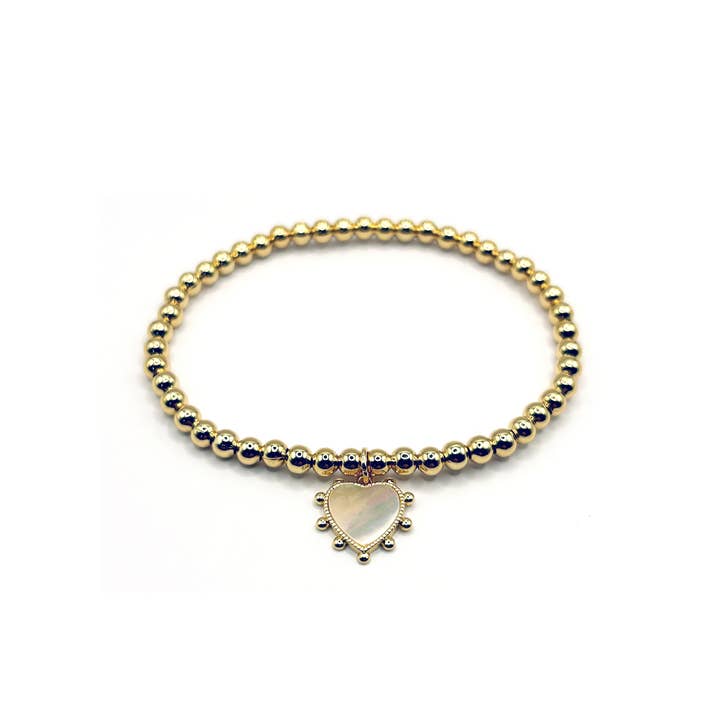 Kaylie Dawn Jewelry - Wholesale Charm/Dangle Bracelet - Handmade Stretchy 18k Gold Plated Charm Bracelet MOP Heart0
